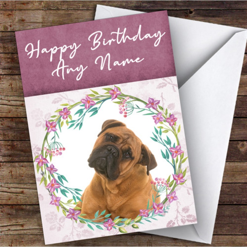 Bullmastiff Dog Pink Floral Animal Personalised Birthday Card – The Card Zoo