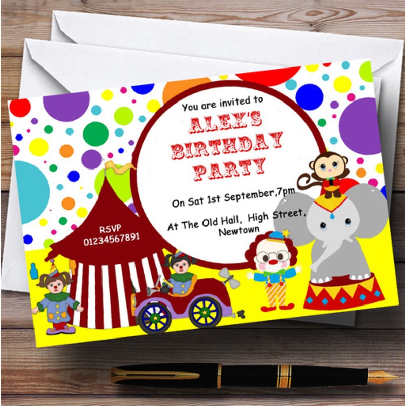 Colourful Circus Theme Personalised Birthday Party Invitations – The Card Zoo