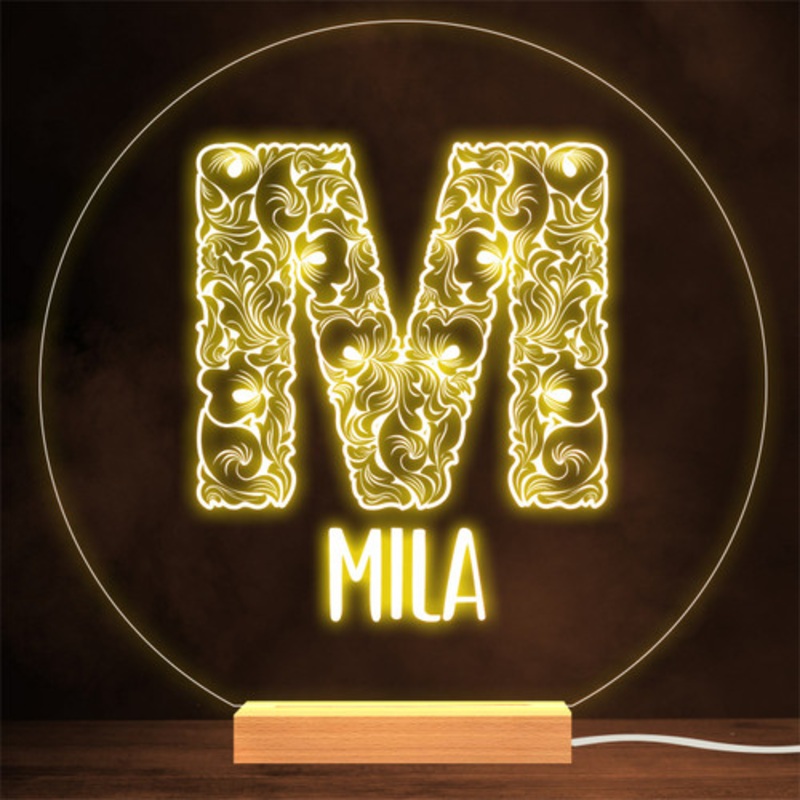 Floral Font letter Initial M Personalised Gift Lamp Night Light – The Card Zoo