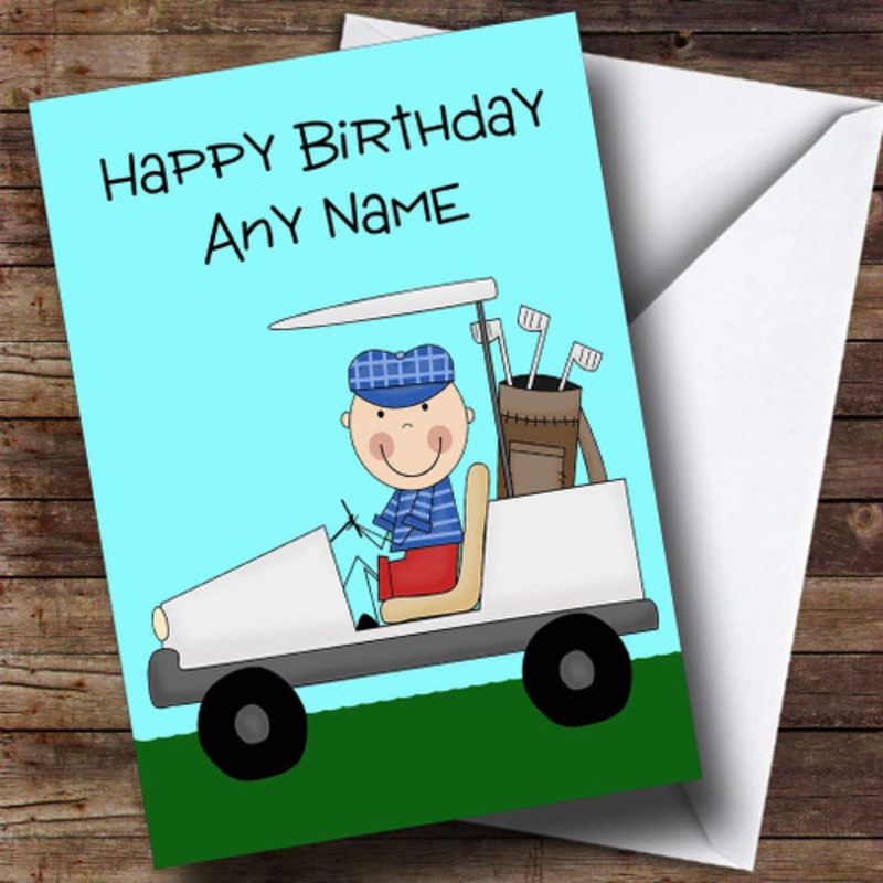 Golfer In Golf Cart Personalised Birthday Card – The Card Zoo