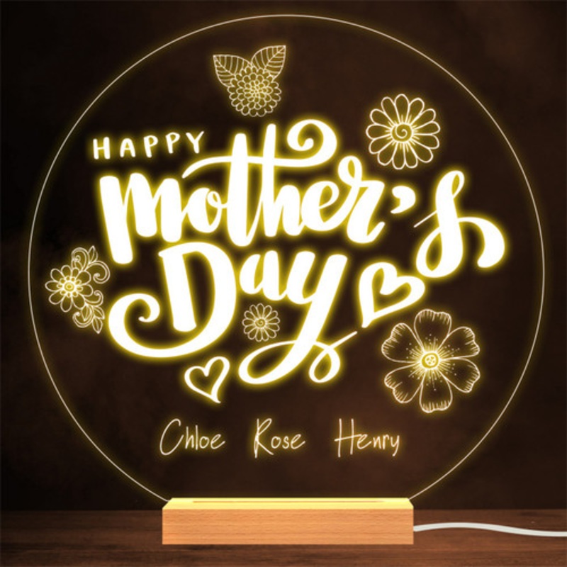 Happy Mother’s Day Flowers Personalised Gift Lamp Night Light – The Card Zoo