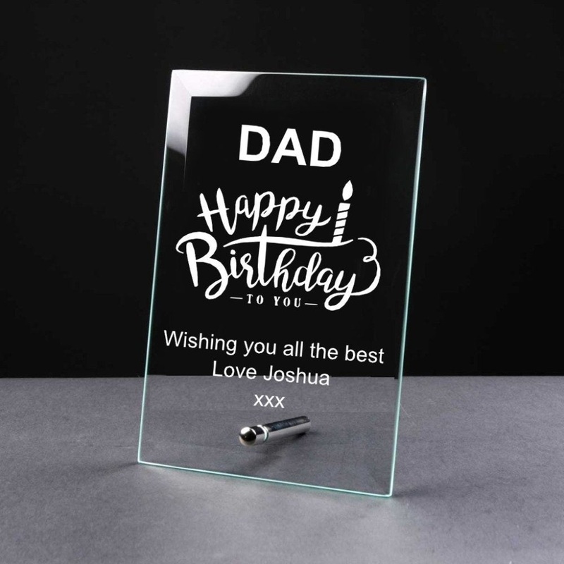 Personalised Happy Birthday Gift Glass Plaque Any Sentiment