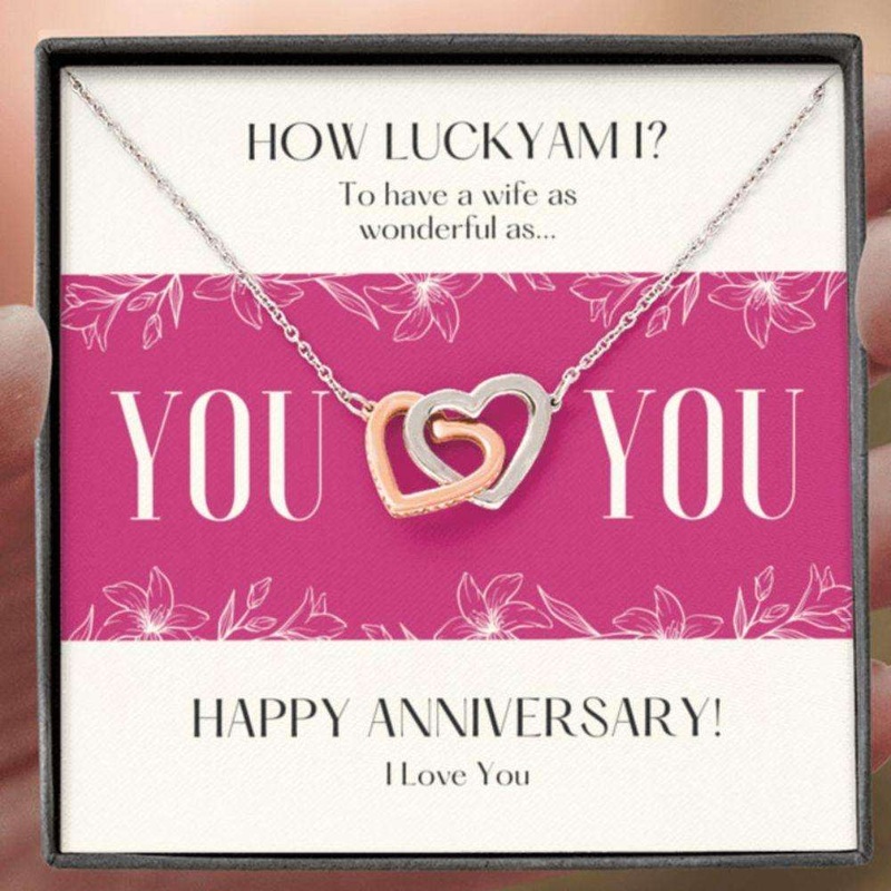 Wife Necklace, To Wife Necklace Gift  Lucky Me Happy Anniversary Necklace