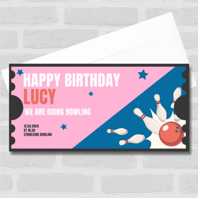 Birthday We Are Going Bowling Personalised Surprise Ticket Gift Voucher – The Card Zoo