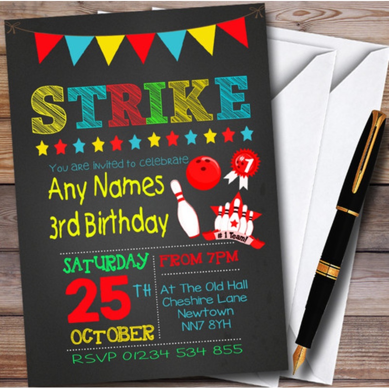 Boys Bowling Chalk Personalised Children’s Party Invitations – The Card Zoo