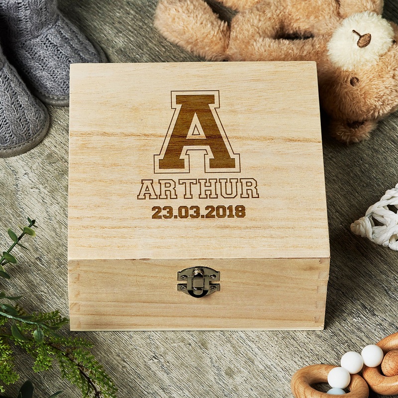 Engraved Wooden Name and Alphabet Keepsake Box or Photo Box Gift