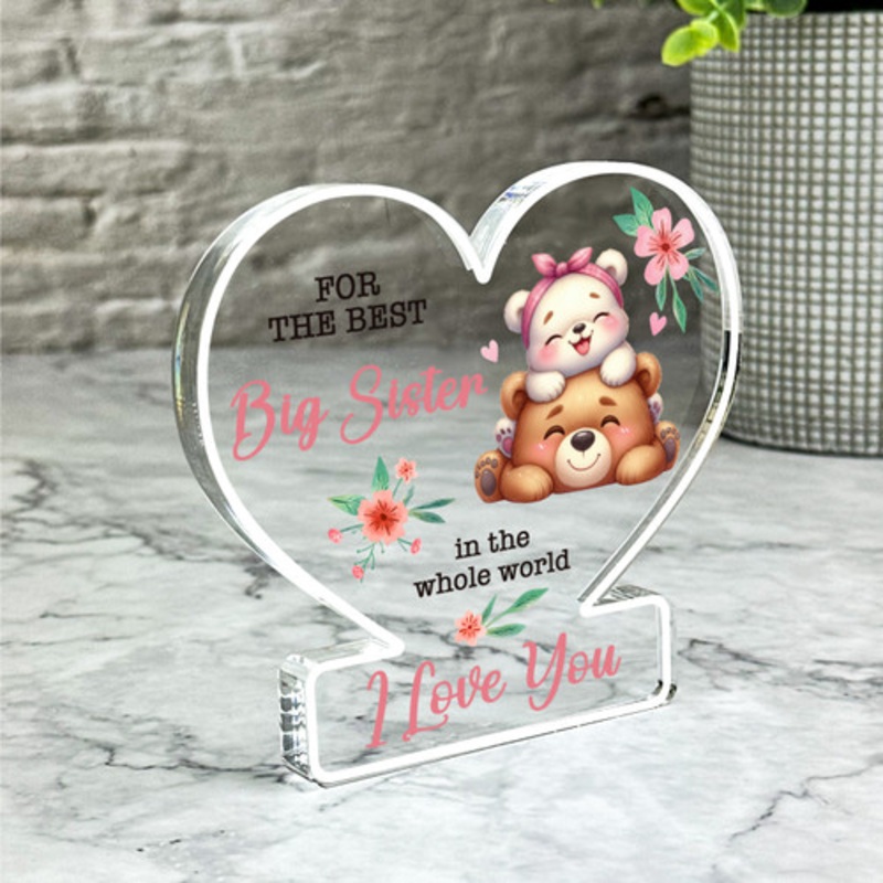Gift For The Best Big Sister Floral Cute Bears Heart Ornament Keepsake Plaque – The Card Zoo