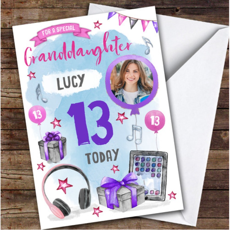 Girl’s Music Headphones Photo Granddaughter 13th Birthday Personalised Card – The Card Zoo