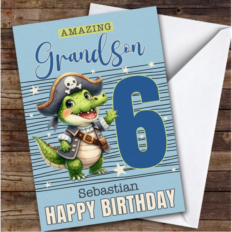 Grandson 5th Pirate Crocodile Boys Custom Personalised Birthday Card – The Card Zoo