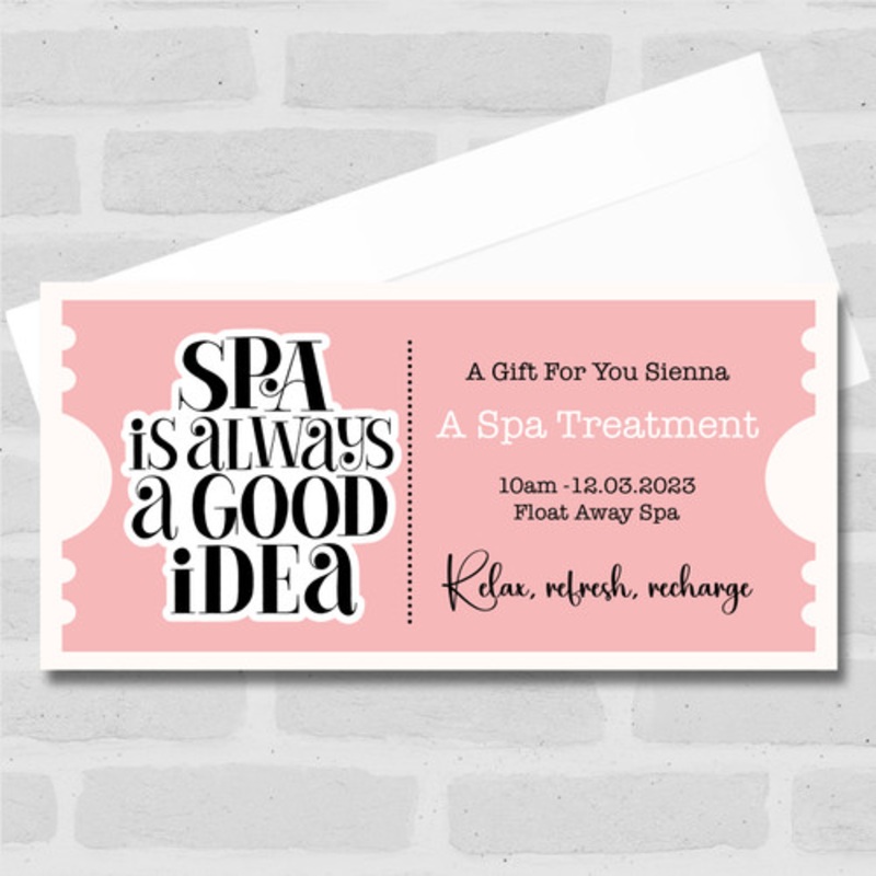 Spa Treatment Spa Day Personalised Surprise Ticket Gift Voucher – The Card Zoo