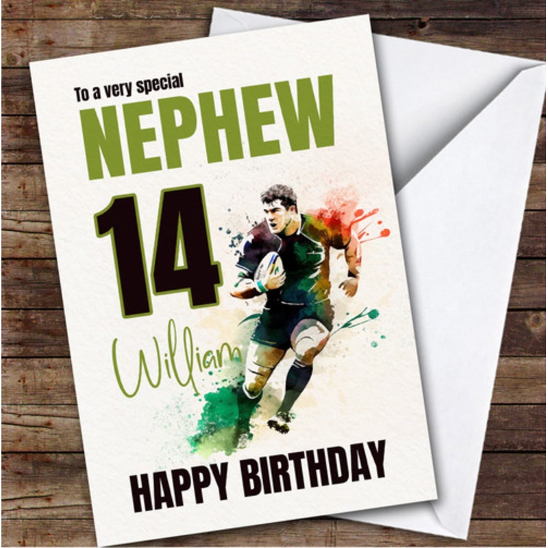 14th Nephew Splash Rugby Player Teenager Boys Custom Personalised Birthday Card – The Card Zoo