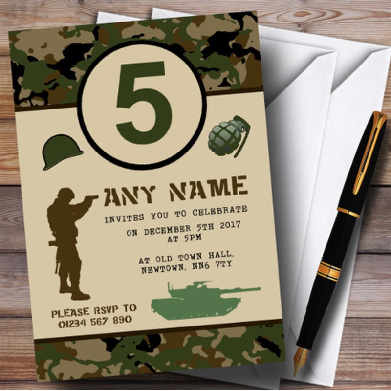 Any Age Soldier Army Camouflage Children’s Birthday Party Invitations – The Card Zoo