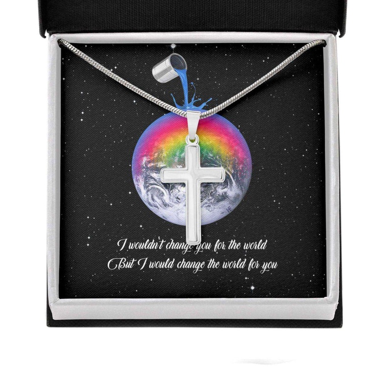 Awareness Necklace: I Would Change The World For You V1, Meaningful Autism Message Card Cross Necklace