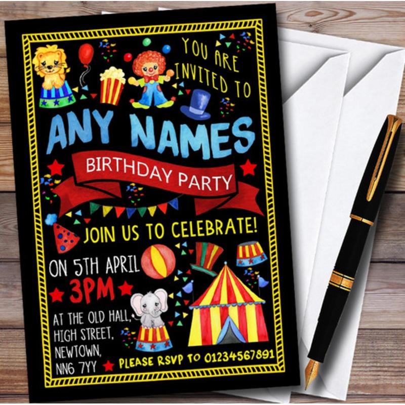 Black Kids Circus Carnival Clown Children’s Birthday Party Invitations – The Card Zoo