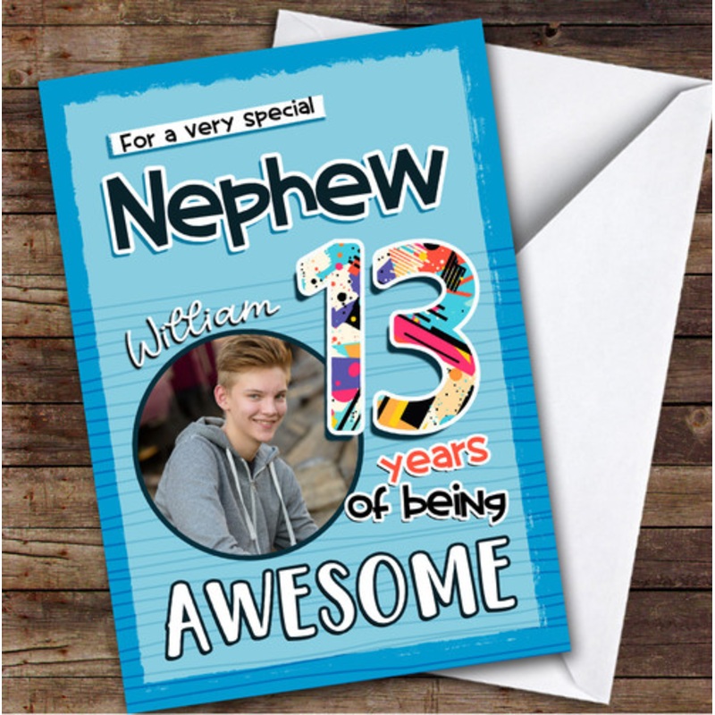 Blue Abstract 13th Nephew Teenager Boys Custom Personalised Birthday Card – The Card Zoo