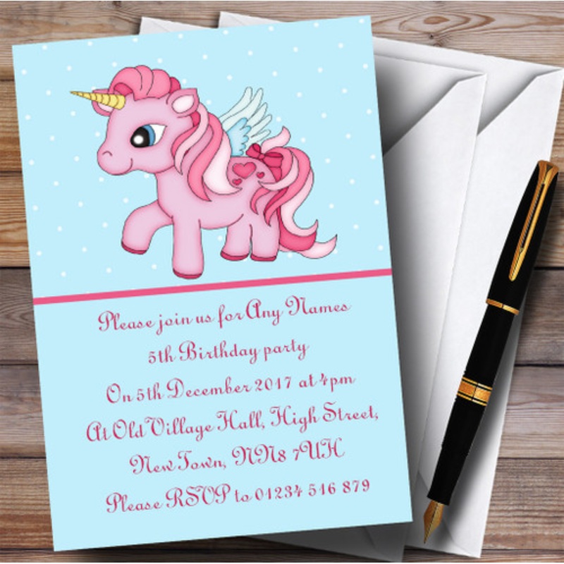 Blue and Pink Unicorn Children’s Birthday Party Invitations – The Card Zoo