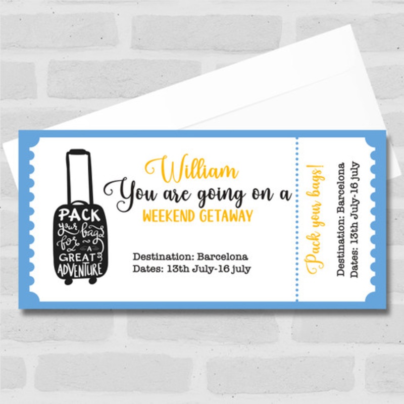 City Break Weekend Getaway Holiday Personalised Surprise Ticket Gift Voucher – The Card Zoo