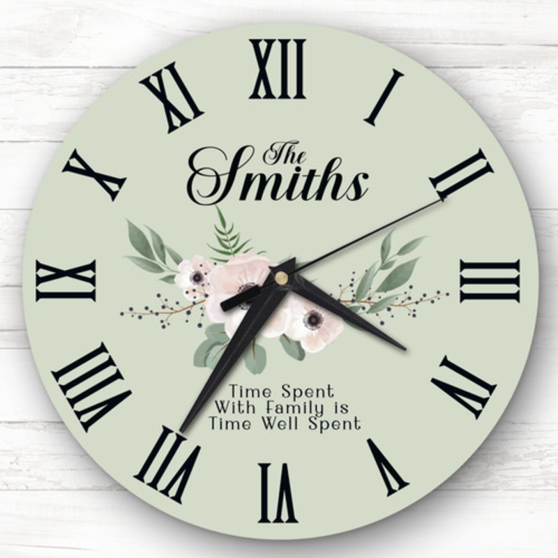 Family Floral Sage Green Background Personalised Gift Personalised Clock – The Card Zoo