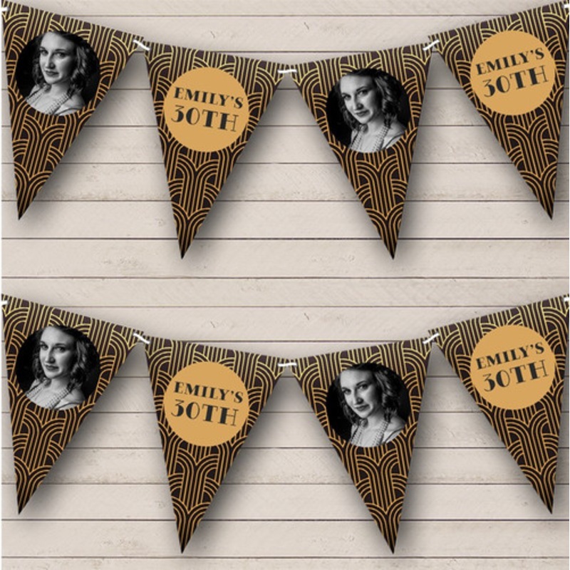 Gold Black Gatsby 20’s Art Deco Vintage Birthday Photo Personalised Bunting – The Card Zoo