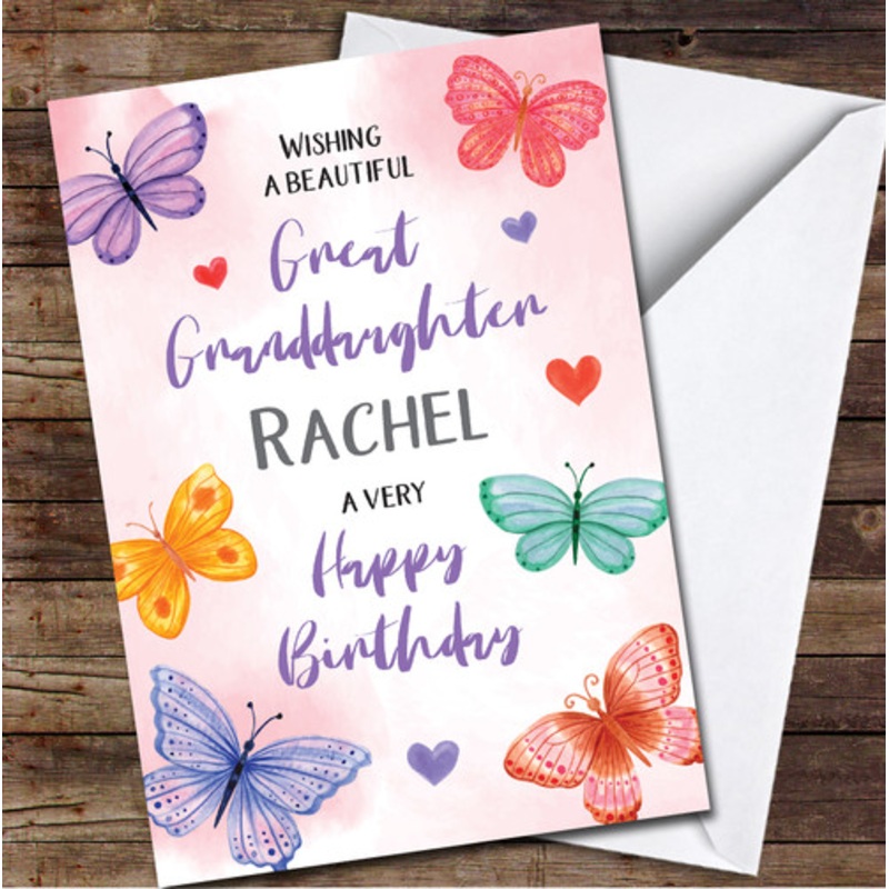 Great Granddaughter Butterfly Pink Purple Cute Girl Personalised Birthday Card – The Card Zoo