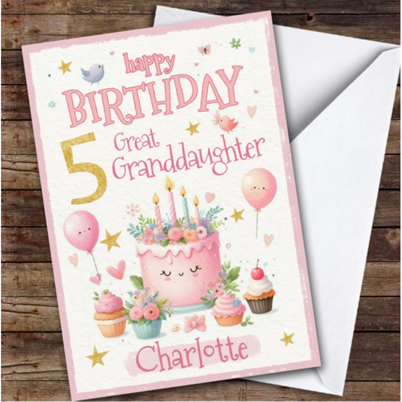 5th Great Granddaughter Pink Cake Custom Personalised Birthday Card – The Card Zoo