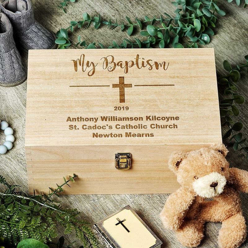 Personalised Large Wooden Baptism Keepsake Memories Box Gift