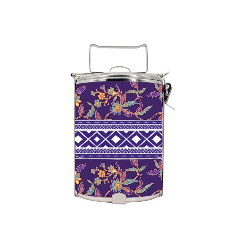 BDARI Tiffin Carrier – Dark Purple Floral Batik (Nationwide Delivery)