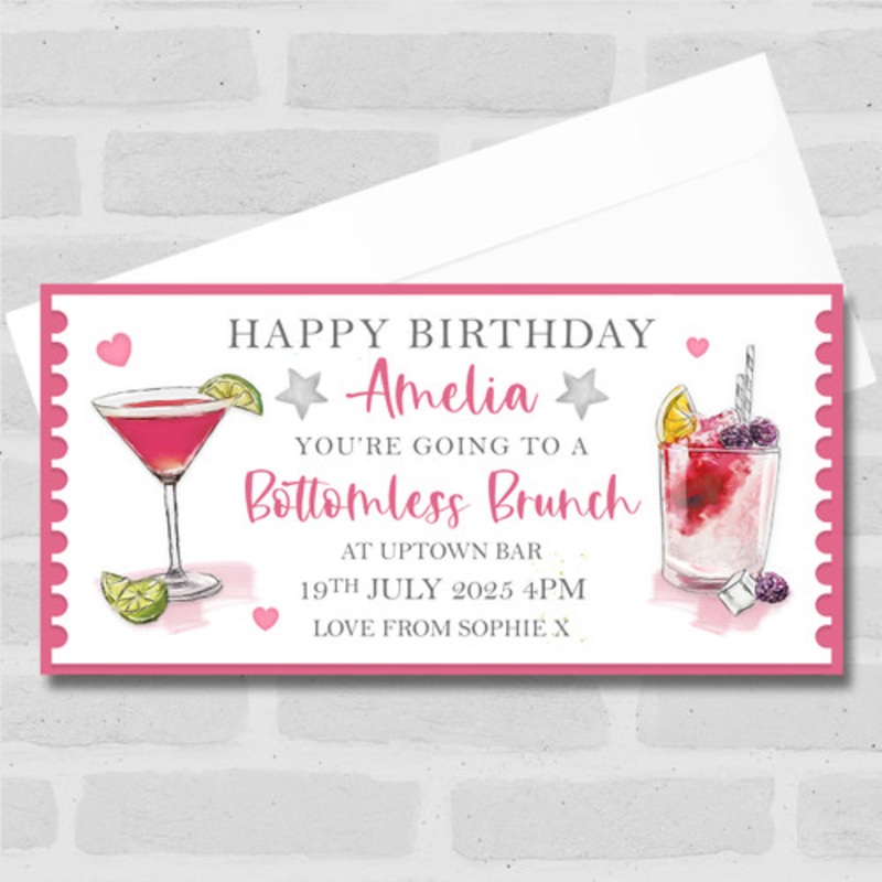 Bottomless Brunch Gift Pink Personalised Surprise Ticket Gift Voucher – The Card Zoo