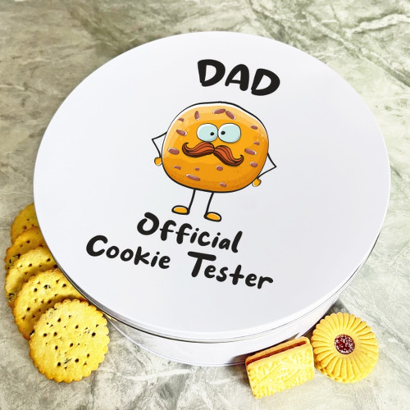 Dad Official Cookie Tester Round Personalised Gift Cookies Treats Biscuit Tin – The Card Zoo