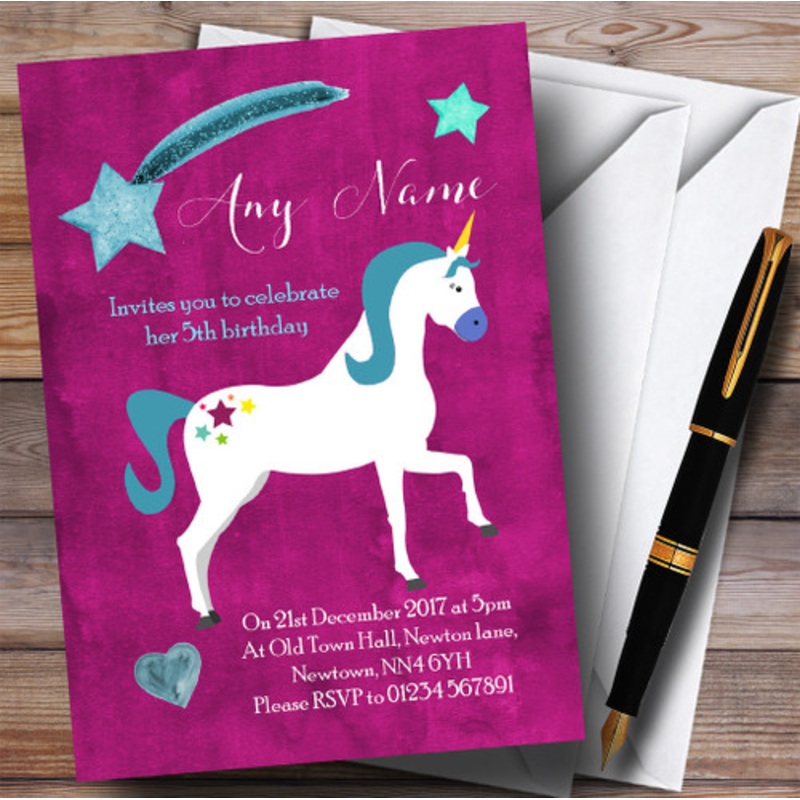 Deep Pink Unicorn Children’s Birthday Party Invitations – The Card Zoo