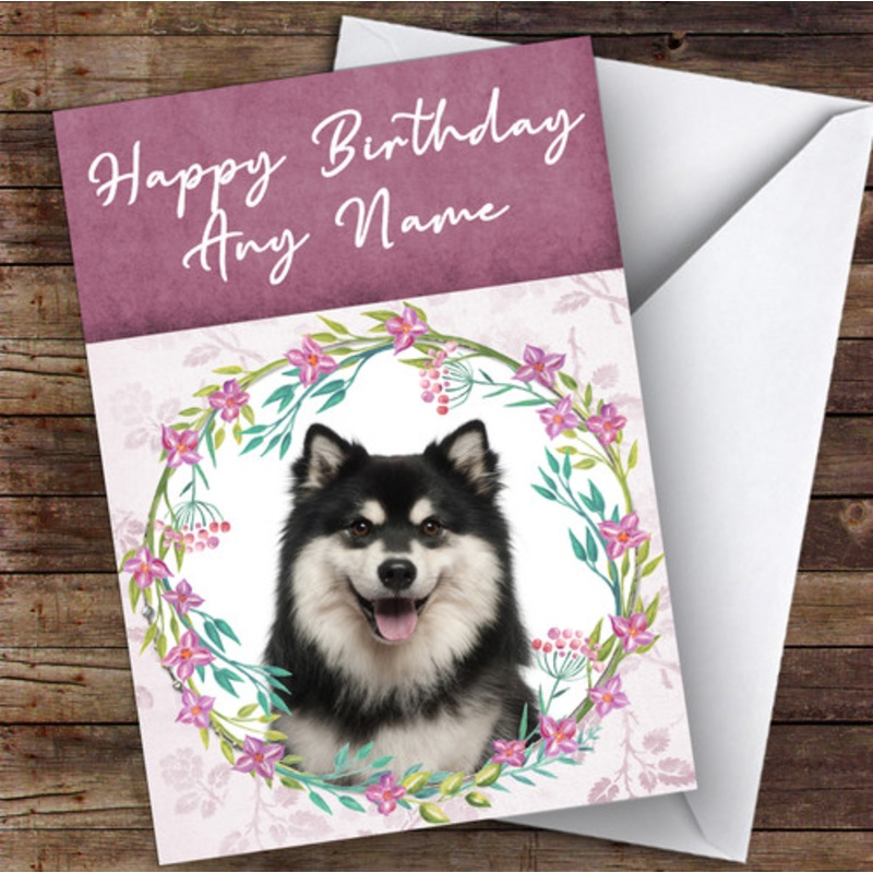 Finnish Lapphund Dog Pink Floral Animal Personalised Birthday Card – The Card Zoo