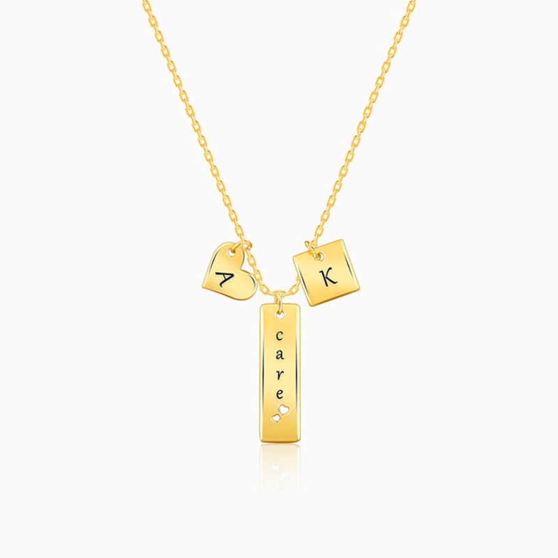 Golden Personalised Initial Charm Pendant With Link Chain