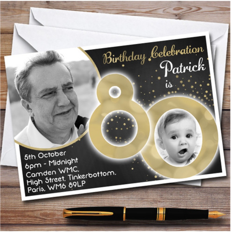 Photo 80 Young and Older Chalk 80th Personalised Birthday Party Invitations – The Card Zoo