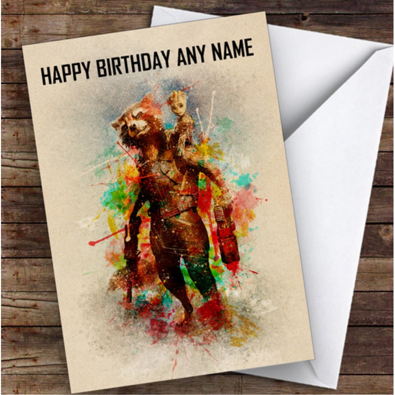 Rocket Raccoon And Groot Vintage Children’s Kids Personalised Birthday Card – The Card Zoo