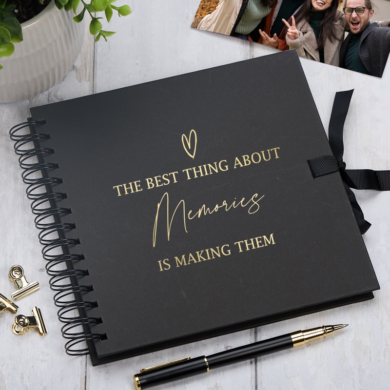The Best Thing About Memories Black Scrapbook Or Photo Album with Gold Script