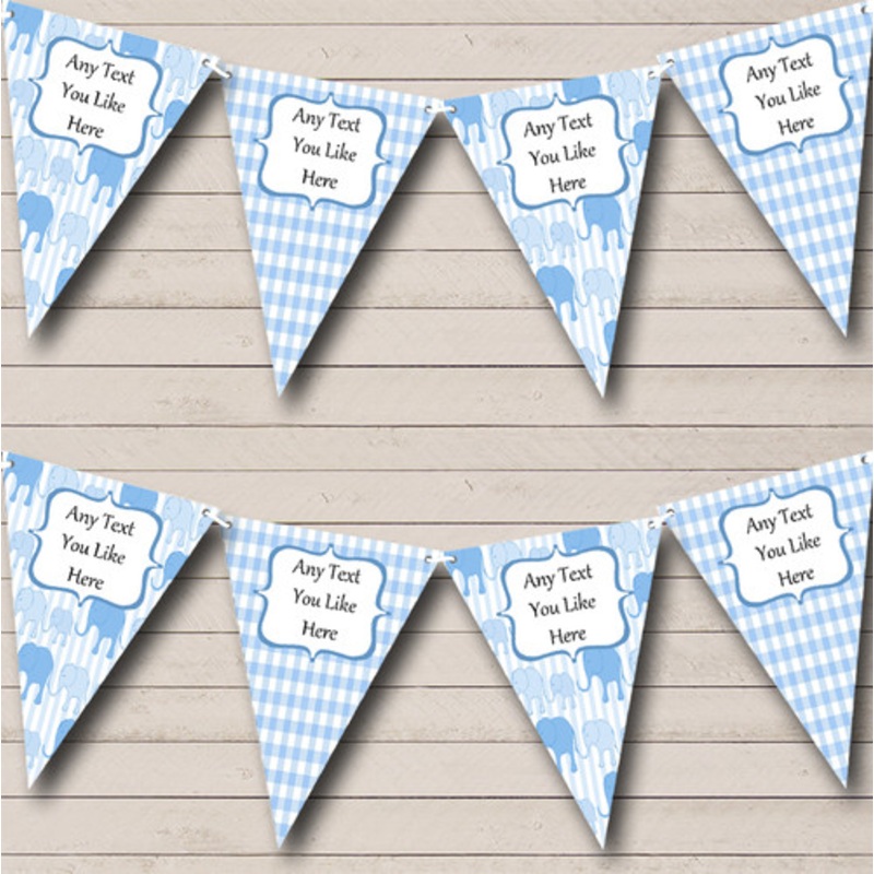 Baby Boy Blue Elephants Personalised Children’s Birthday Party Bunting – The Card Zoo