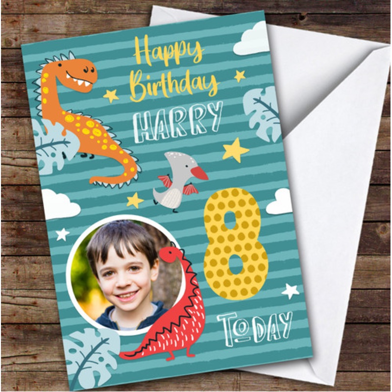 Dinosaur Clouds Photo 8th Custom Personalised Birthday Card – The Card Zoo