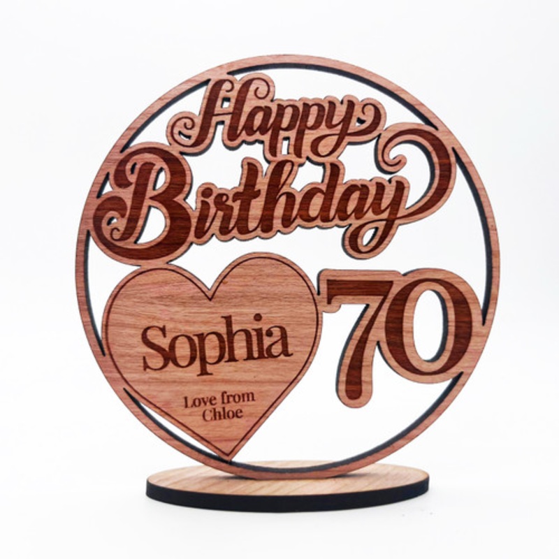 Engraved Wood 70th Happy Birthday Milestone Age Heart Keepsake Personalised Gift – The Card Zoo