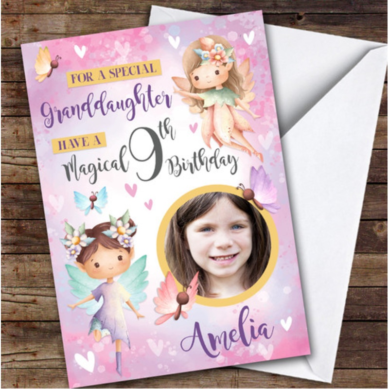 Fairy Girls Pink Purple Photo Granddaughter 9th Personalised Birthday Card – The Card Zoo