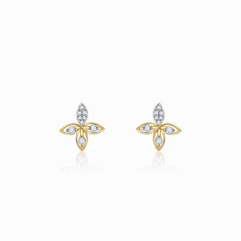 Gold Auric Flower Diamond Earrings