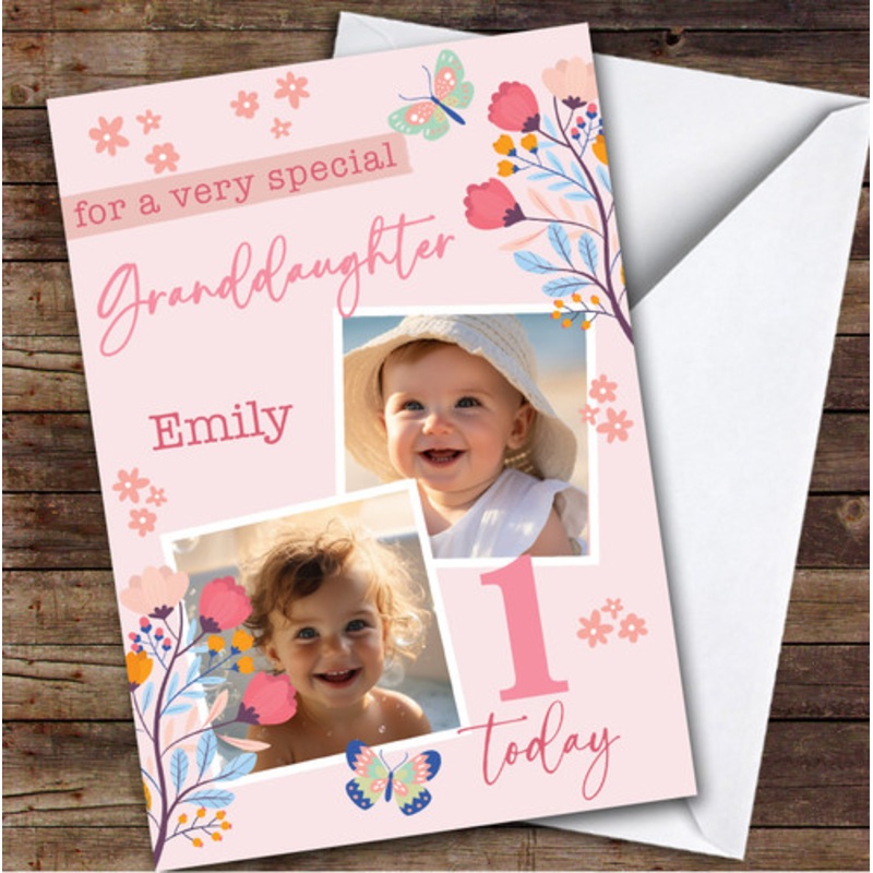 Granddaughter 1st Pink Floral Photo Custom Personalised Birthday Card – The Card Zoo