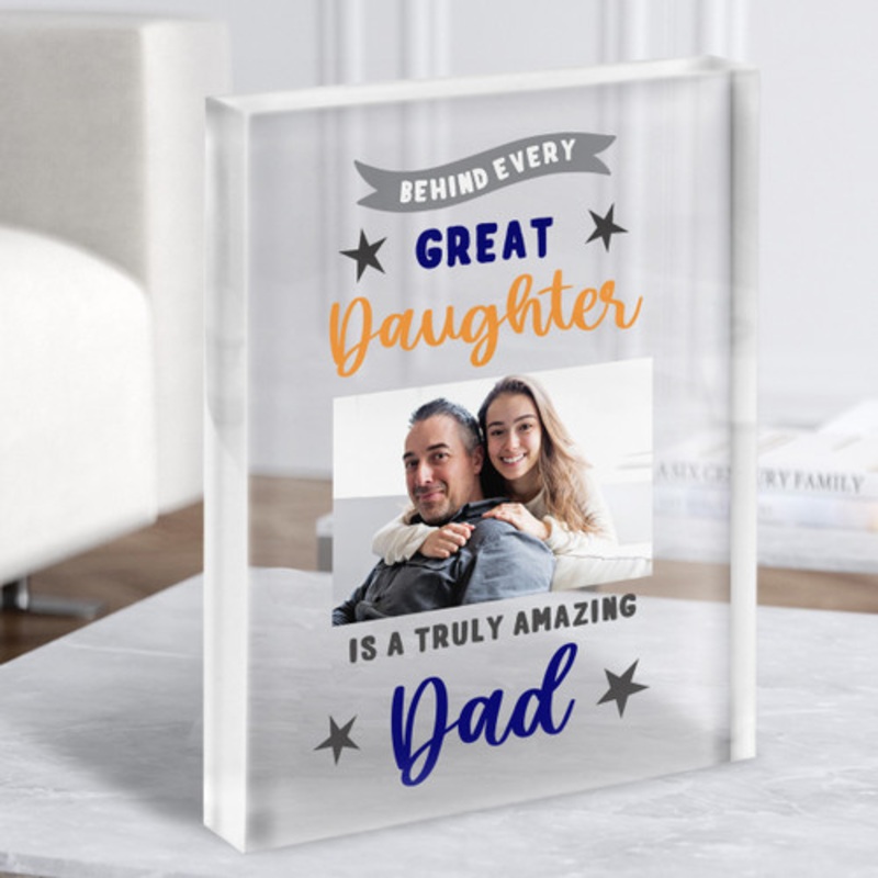 Behind Every Great Daughter Amazing Dad Typographic Navy Acrylic Block – The Card Zoo