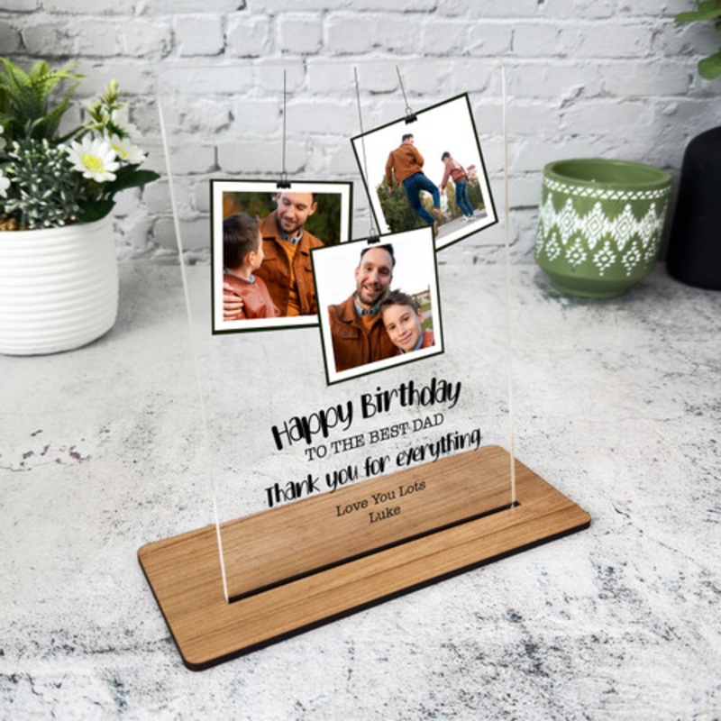 Birthday Gift Best Dad Hanging Photos Personalised Acrylic Plaque – The Card Zoo