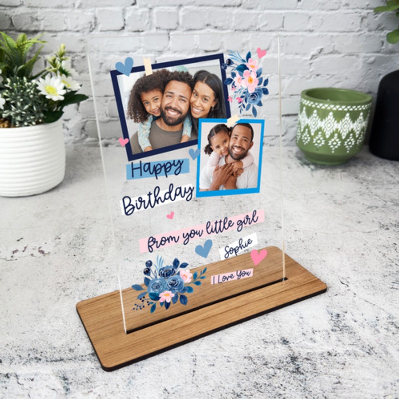 Birthday Gift For Mum Or Dad Pink Blue Photo Frames Personalised Acrylic Plaque – The Card Zoo