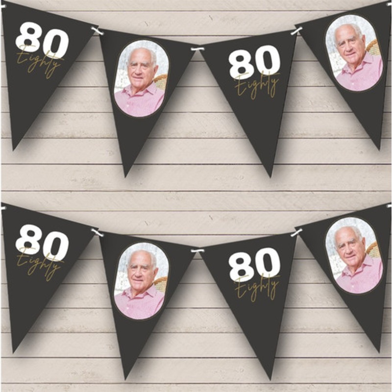Charcoal Black Birthday Photo Milestone Age Bold 80 Years Personalised Bunting – The Card Zoo