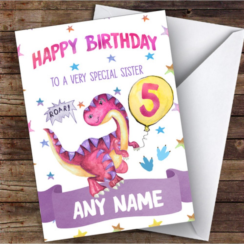 Personalised Girls Birthday Card Dinosaur 1st 2nd 3rd 4th 5th 6th Sister – The Card Zoo
