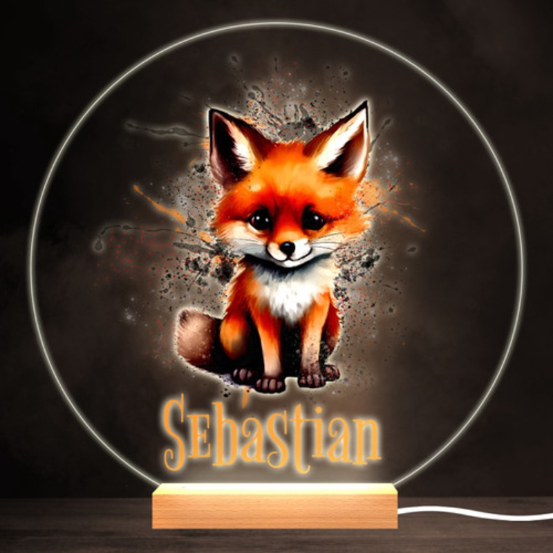 Splash Cute Fox Colourful Round Personalised Gift LED Lamp Night Light – The Card Zoo