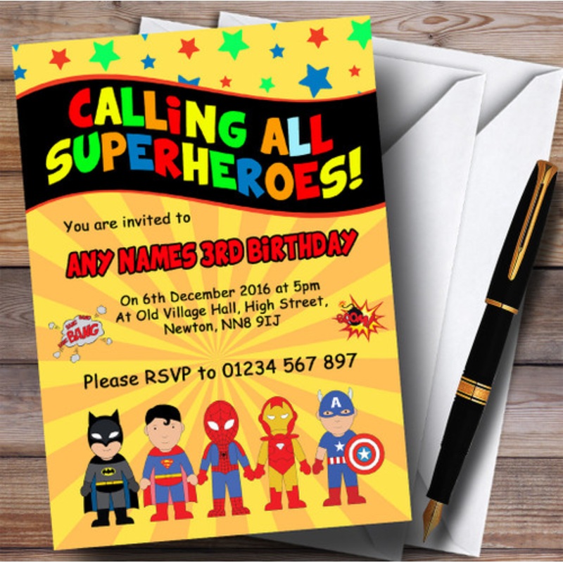 Yellow Superhero Children’s Birthday Party Invitations – The Card Zoo