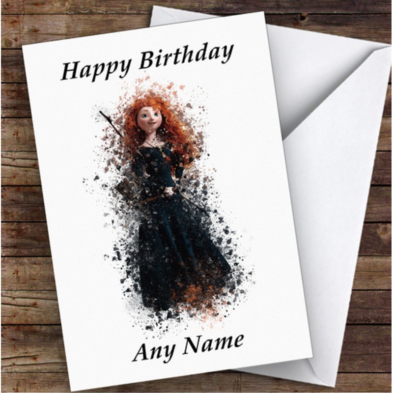Merida Disney Brave Watercolour Splatter Children’s Kids Birthday Card – The Card Zoo