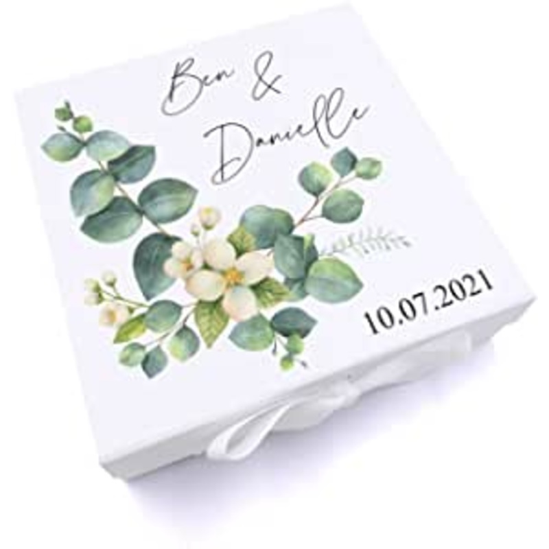 Personalised Wedding Keepsake Memory Box Gift Eucalyptus Design